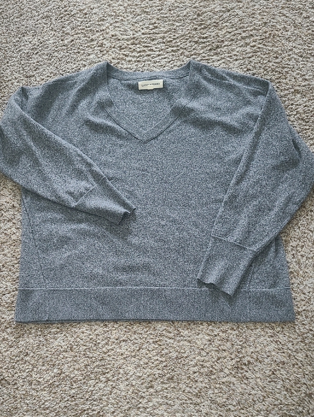 Lucky Brand Heather Gray V-Neck Pullover Sweater